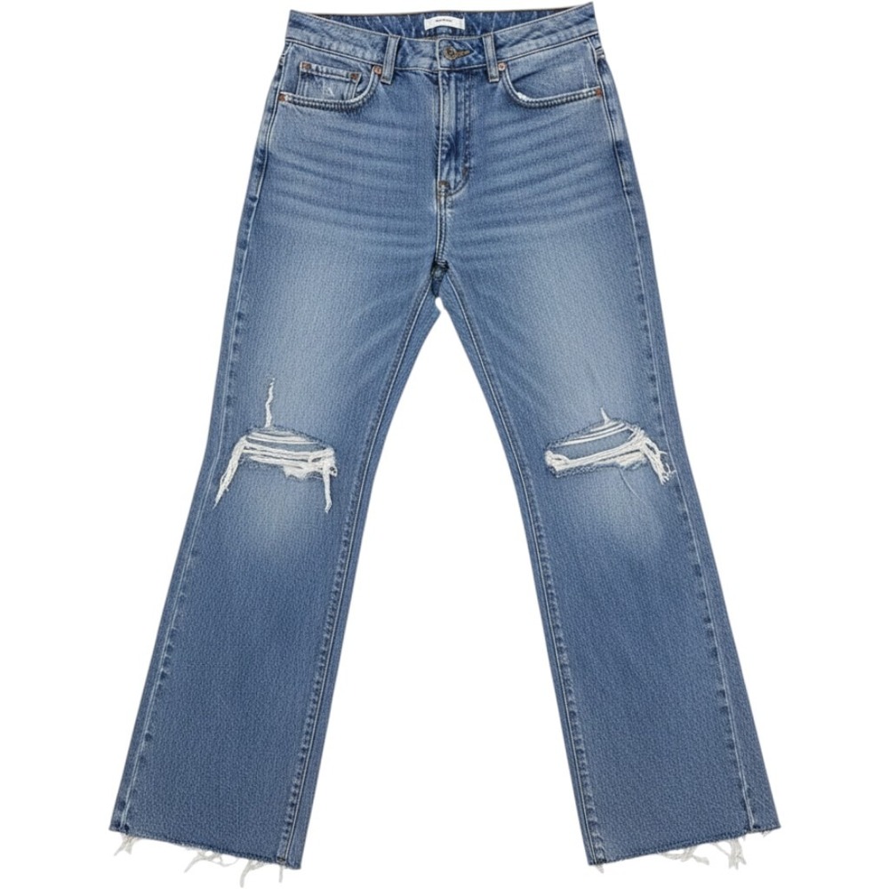 Garage Denim Wide Leg Distressed Jeans Medium Wash Frayed Hem 00 23 100071044